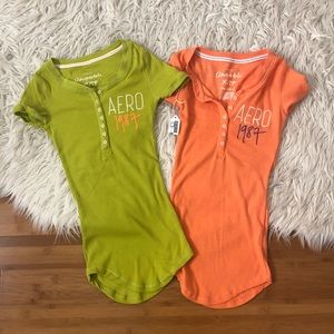 lot of 2 aeropostale button up tees green, orange